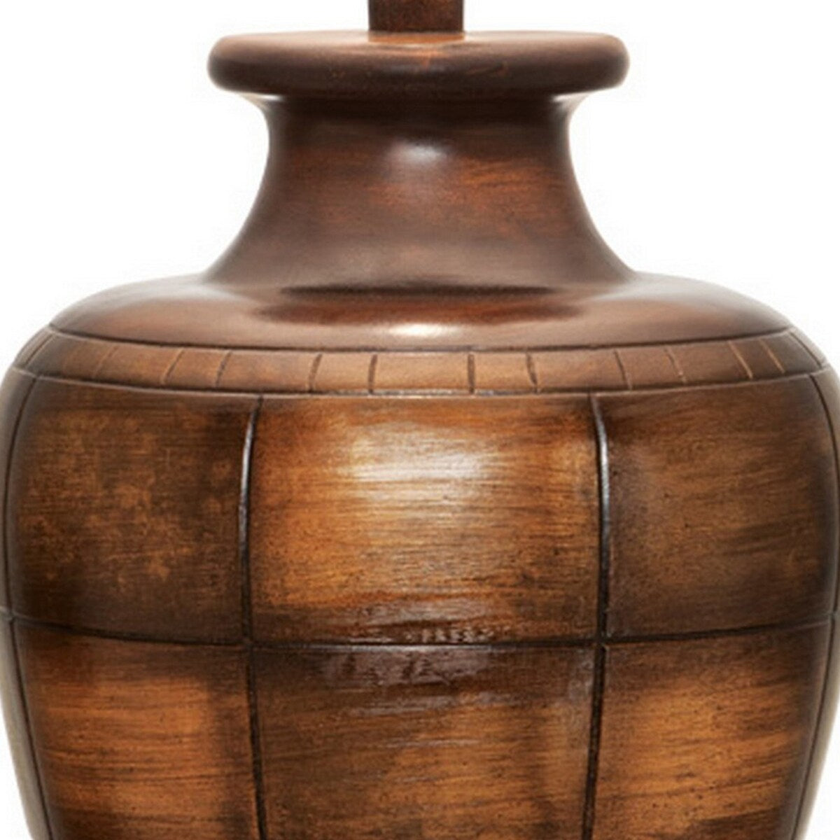 Riza 30 Inch Table Lamp, Curved Vase Walnut Brown Pattern, Cone Shade