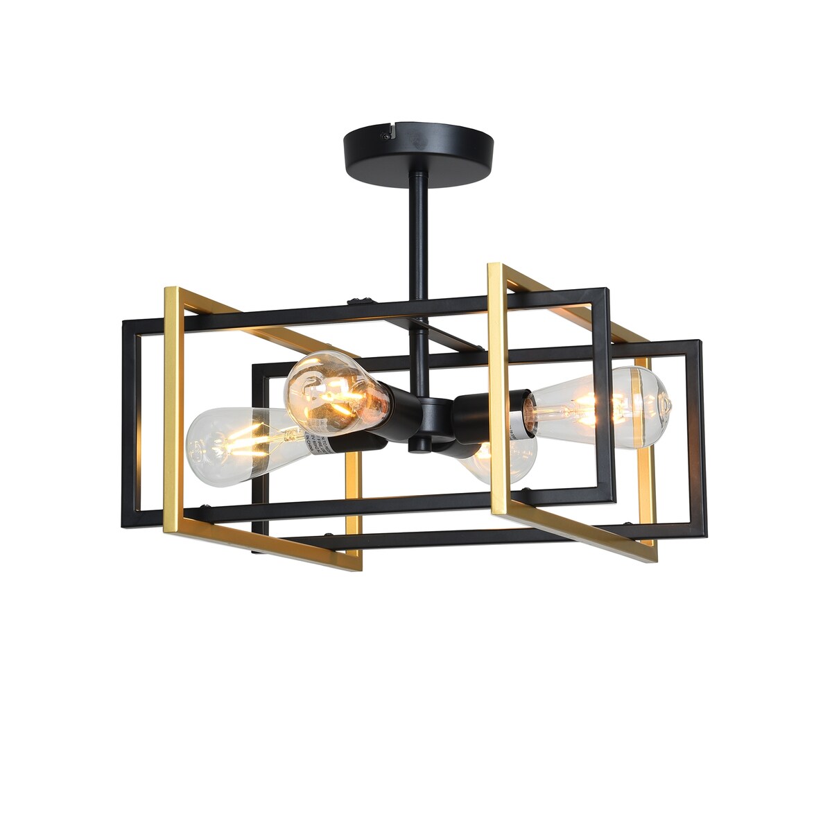 Rizwan Matte Black and Gold 4-Light Open-Cage Metal Semi-Flush Mount