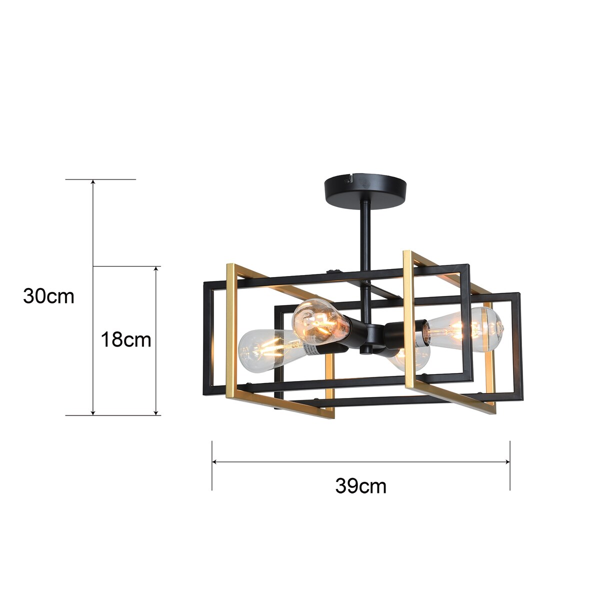 Rizwan Matte Black and Gold 4-Light Open-Cage Metal Semi-Flush Mount