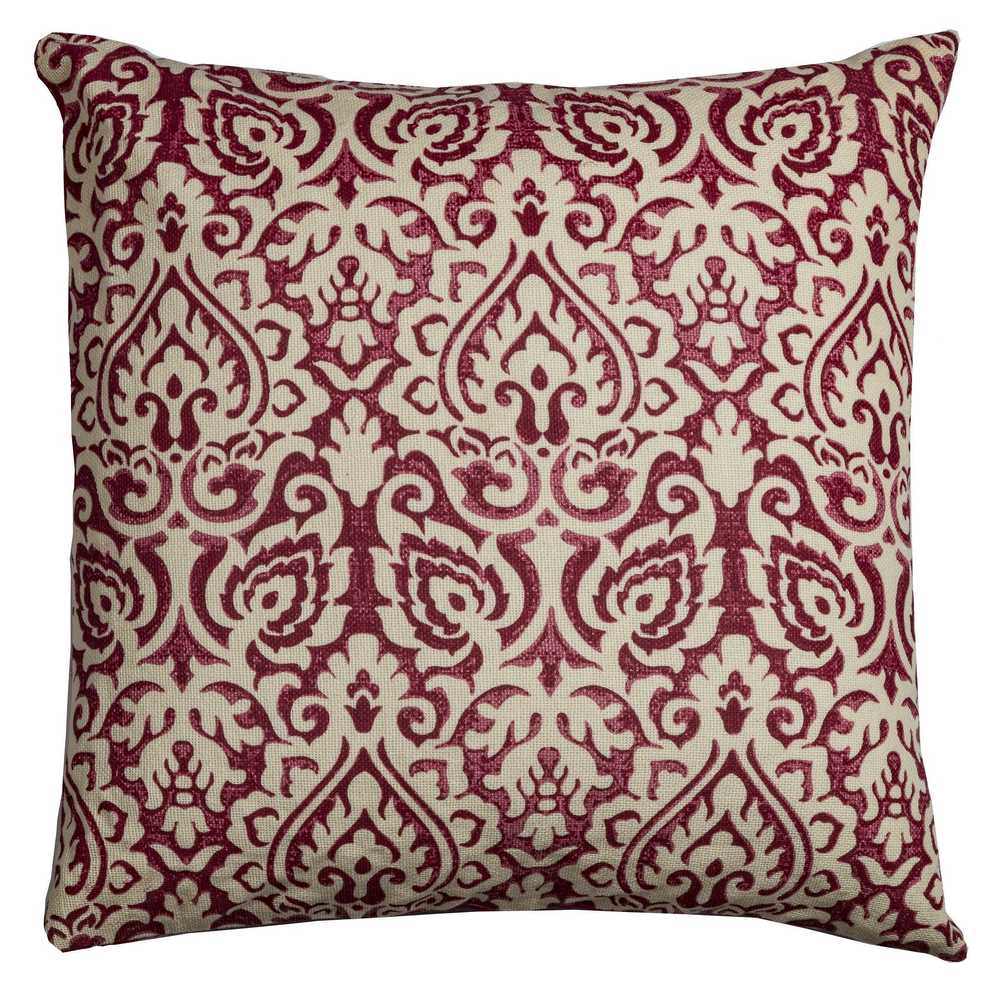 Damask Red and White Cotton Decorative Throw Pillow