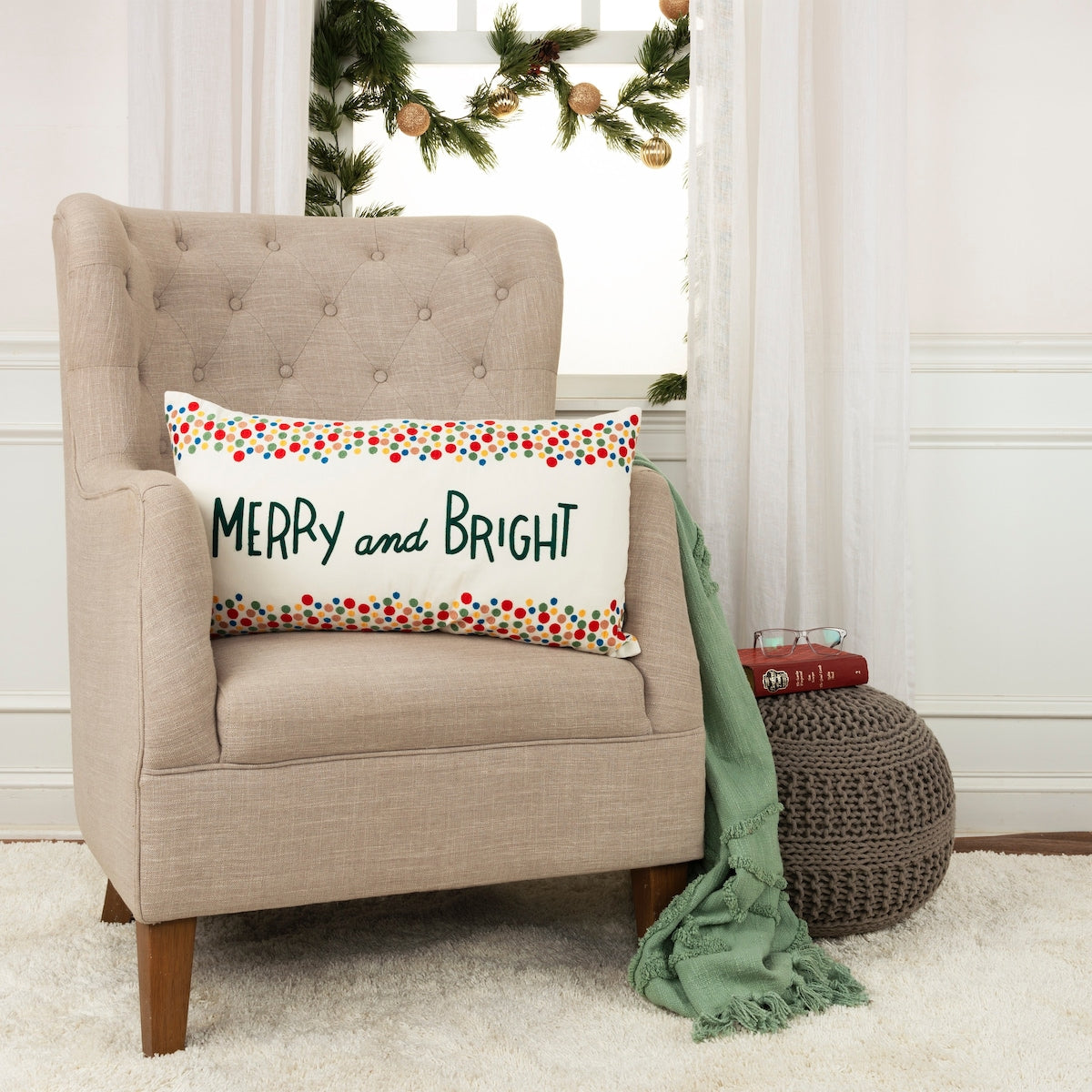 Rizzy Home Multi Colored Merry and Bright Throw Pillow