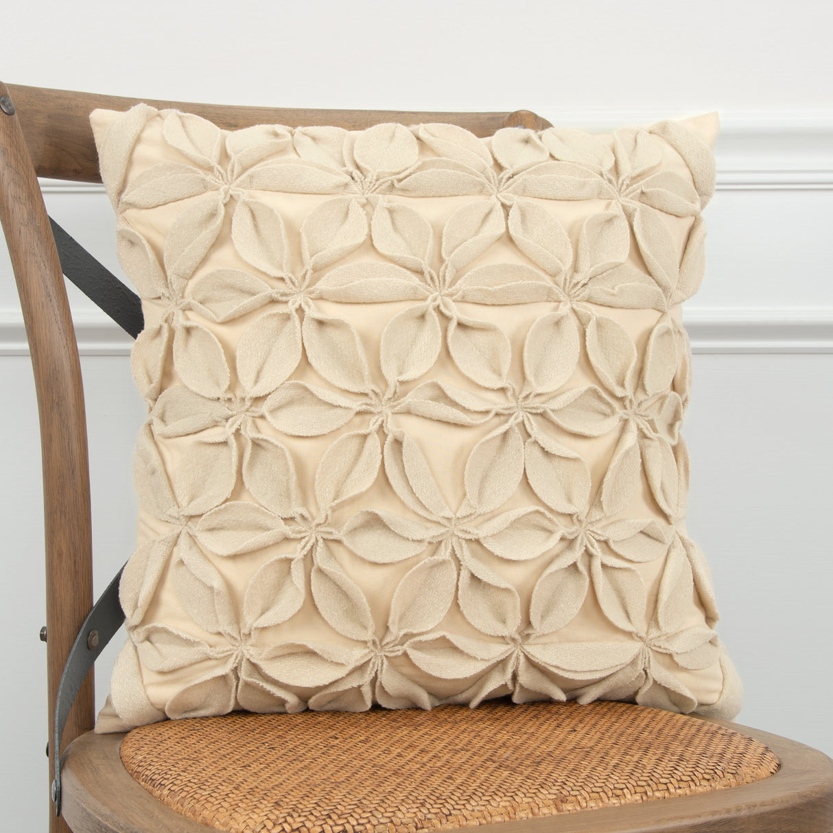 Rizzy Home Wool and Felt Floral Throw Pillow
