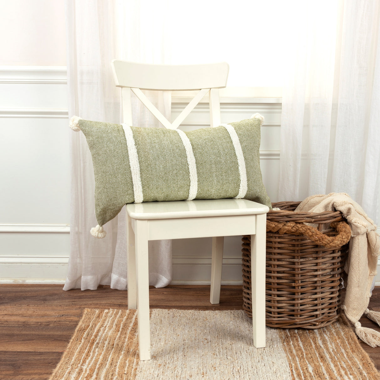 Rizzy Home Woven Striped Throw Pillow with Tassels