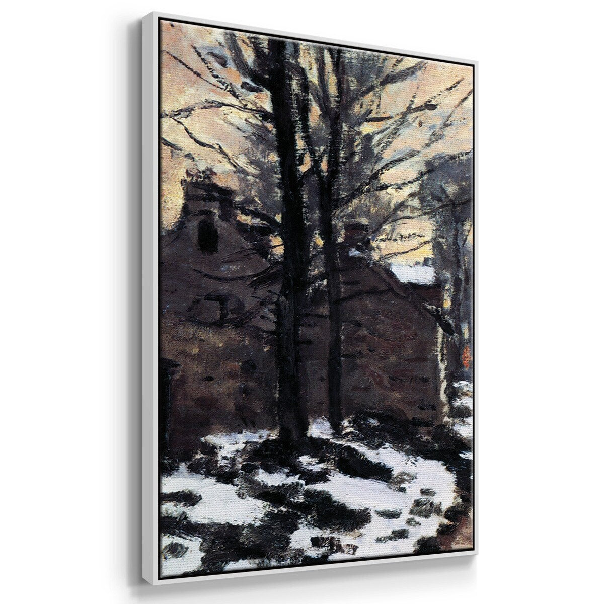 Road to Louveciennes, melting snow children, sunset by Monet - Multi Piece Framed Canvas