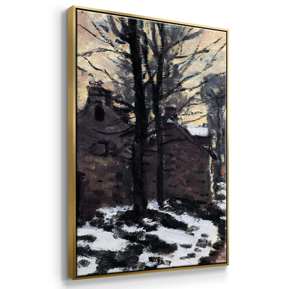 Road to Louveciennes, melting snow children, sunset by Monet - Multi Piece Framed Canvas
