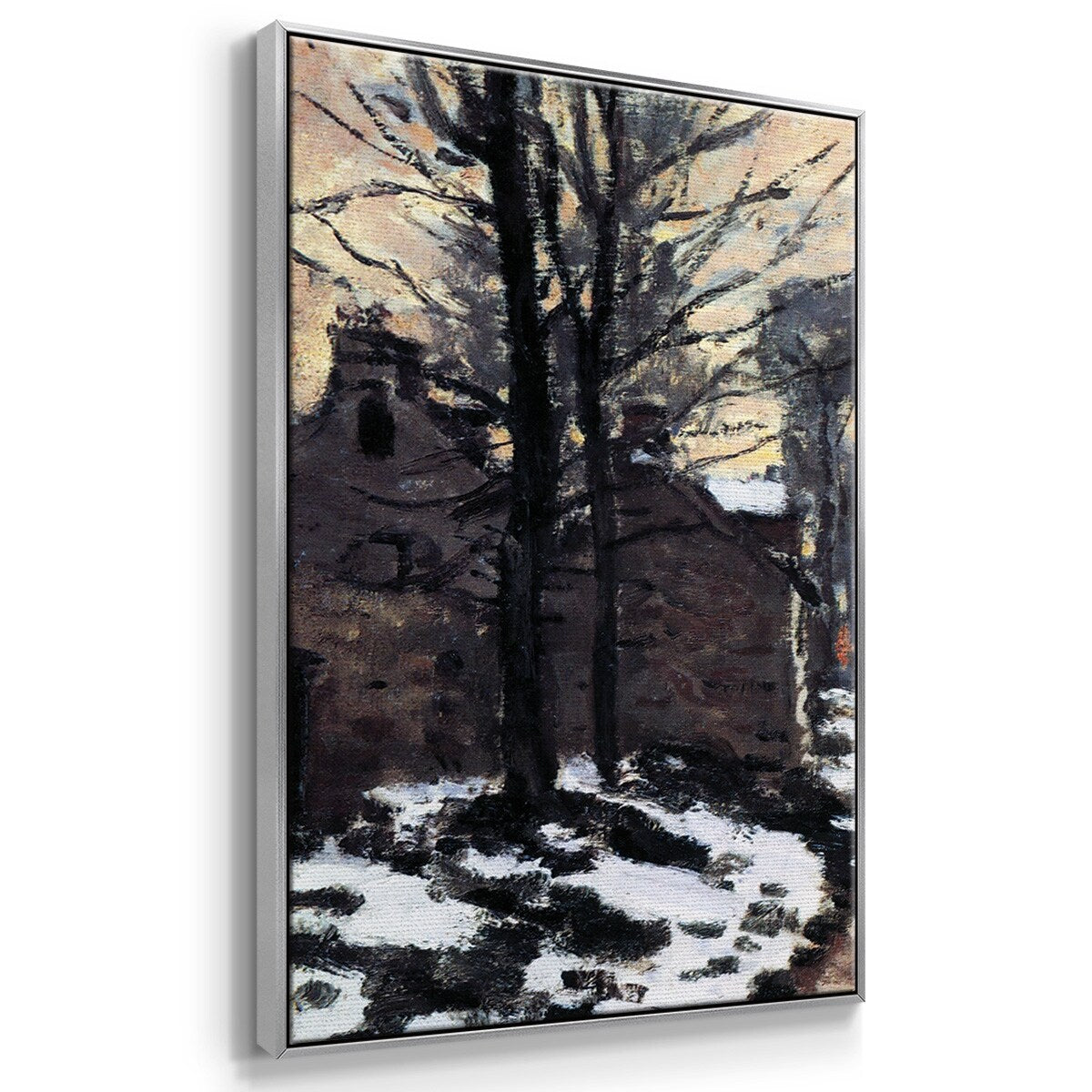 Road to Louveciennes, melting snow children, sunset by Monet - Multi Piece Framed Canvas