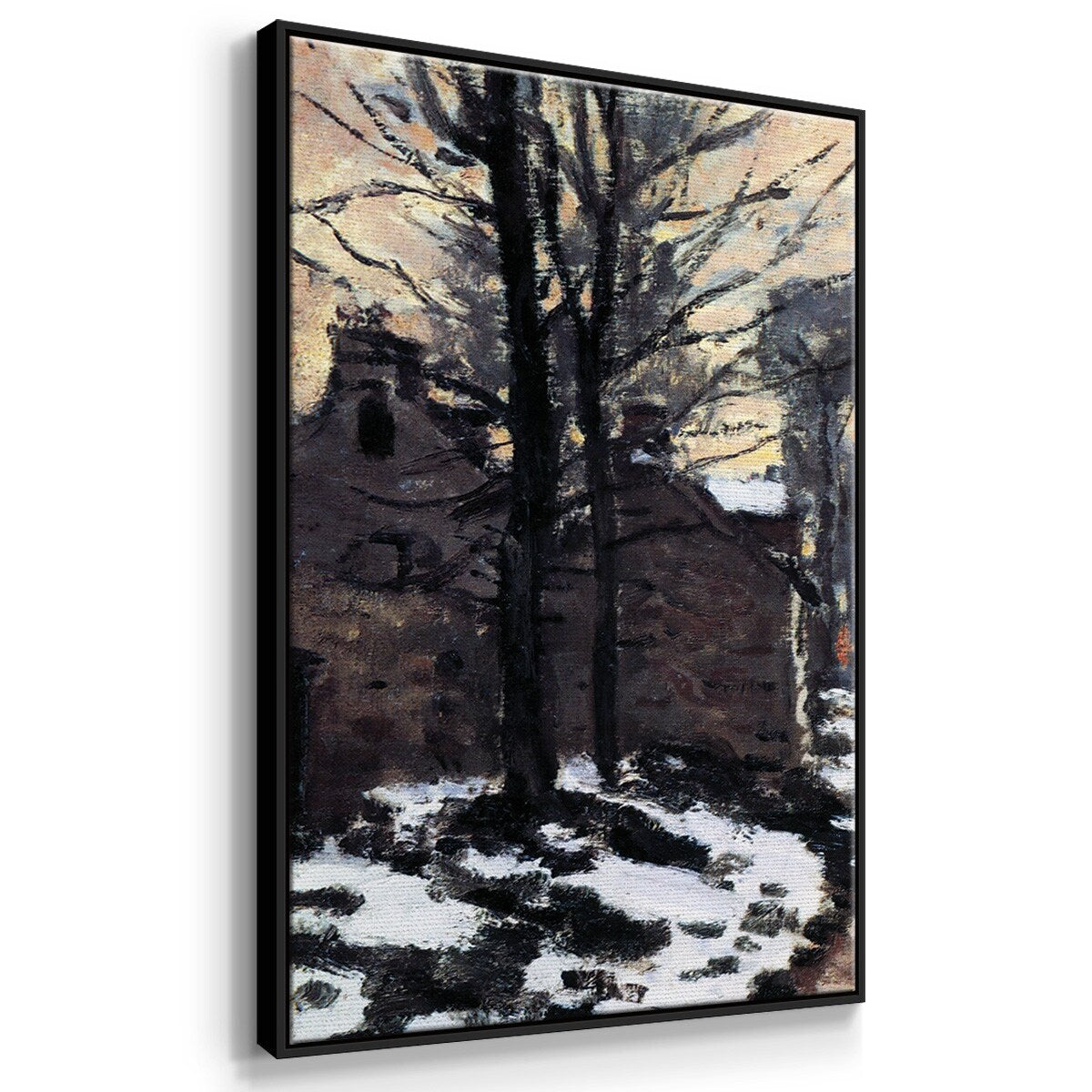 Road to Louveciennes, melting snow children, sunset by Monet - Multi Piece Framed Canvas