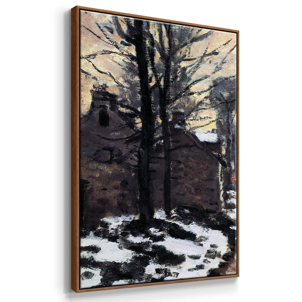 Road to Louveciennes, melting snow children, sunset by Monet - Multi Piece Framed Canvas
