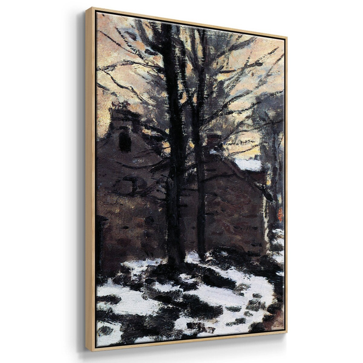 Road to Louveciennes, melting snow children, sunset by Monet - Multi Piece Framed Canvas