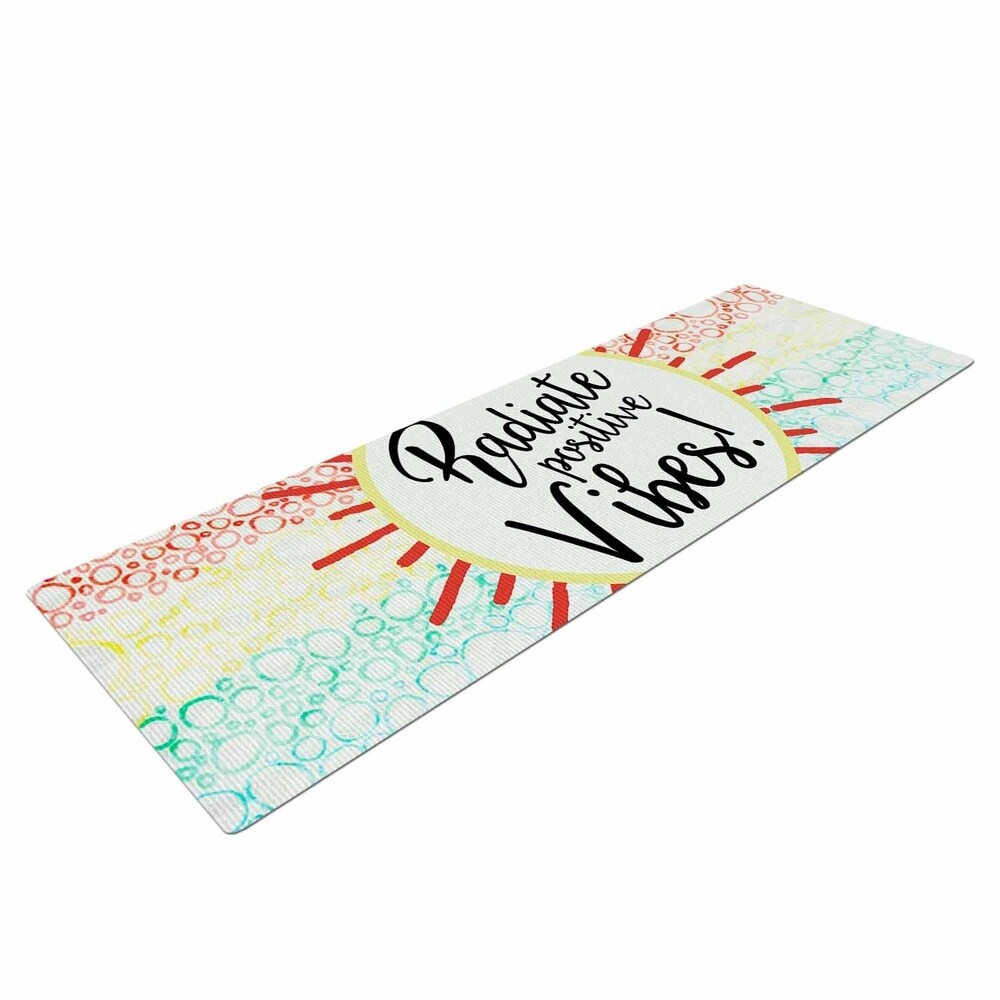 Robin Dickinson "Radiate Positive Vibes" Multicolor Pattern Typography Illustration Digital Yoga Mat - Multi