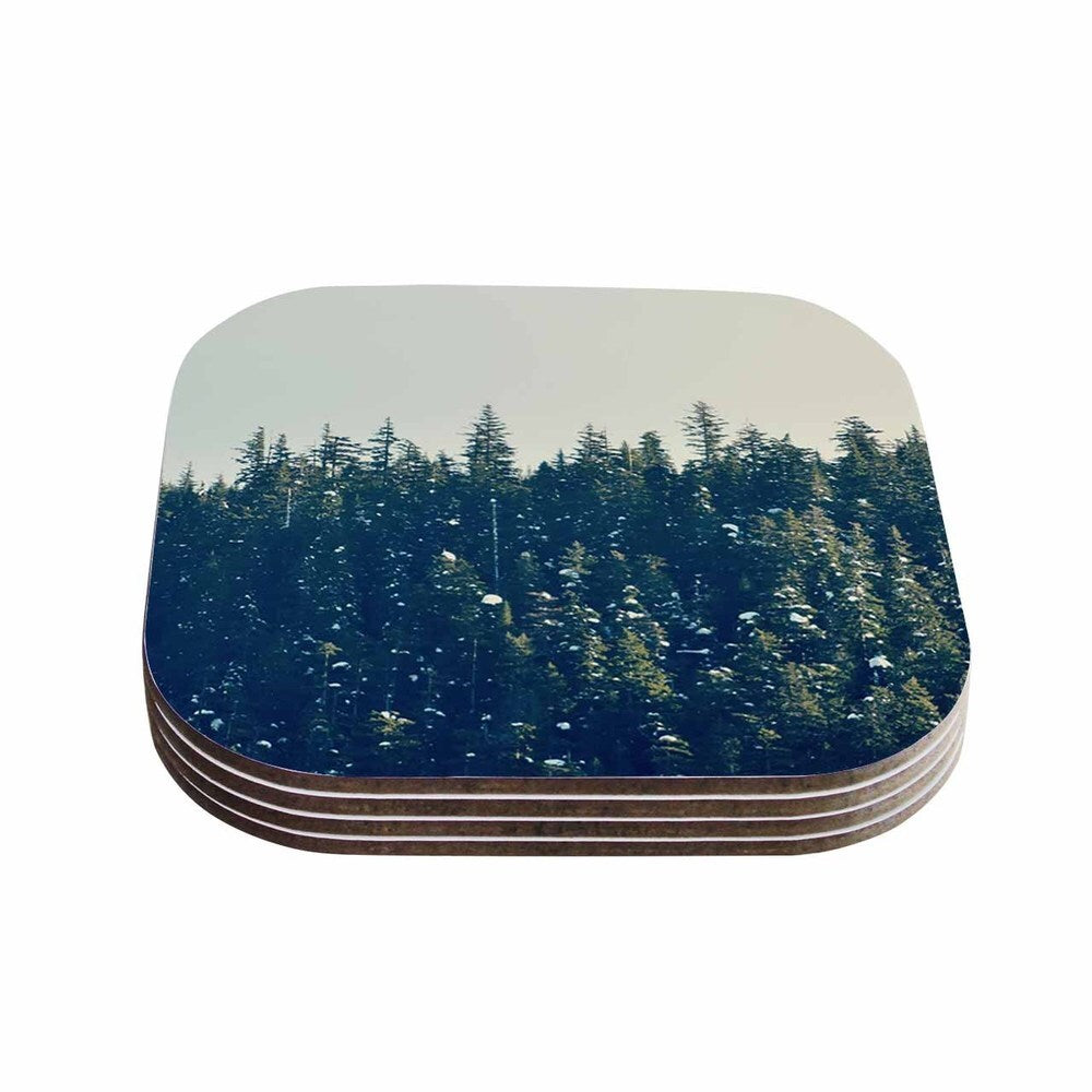 Kess InHouse Robin Dickinson 'Take The Road Less Traveled' Gray Green Coasters (Set of 4)