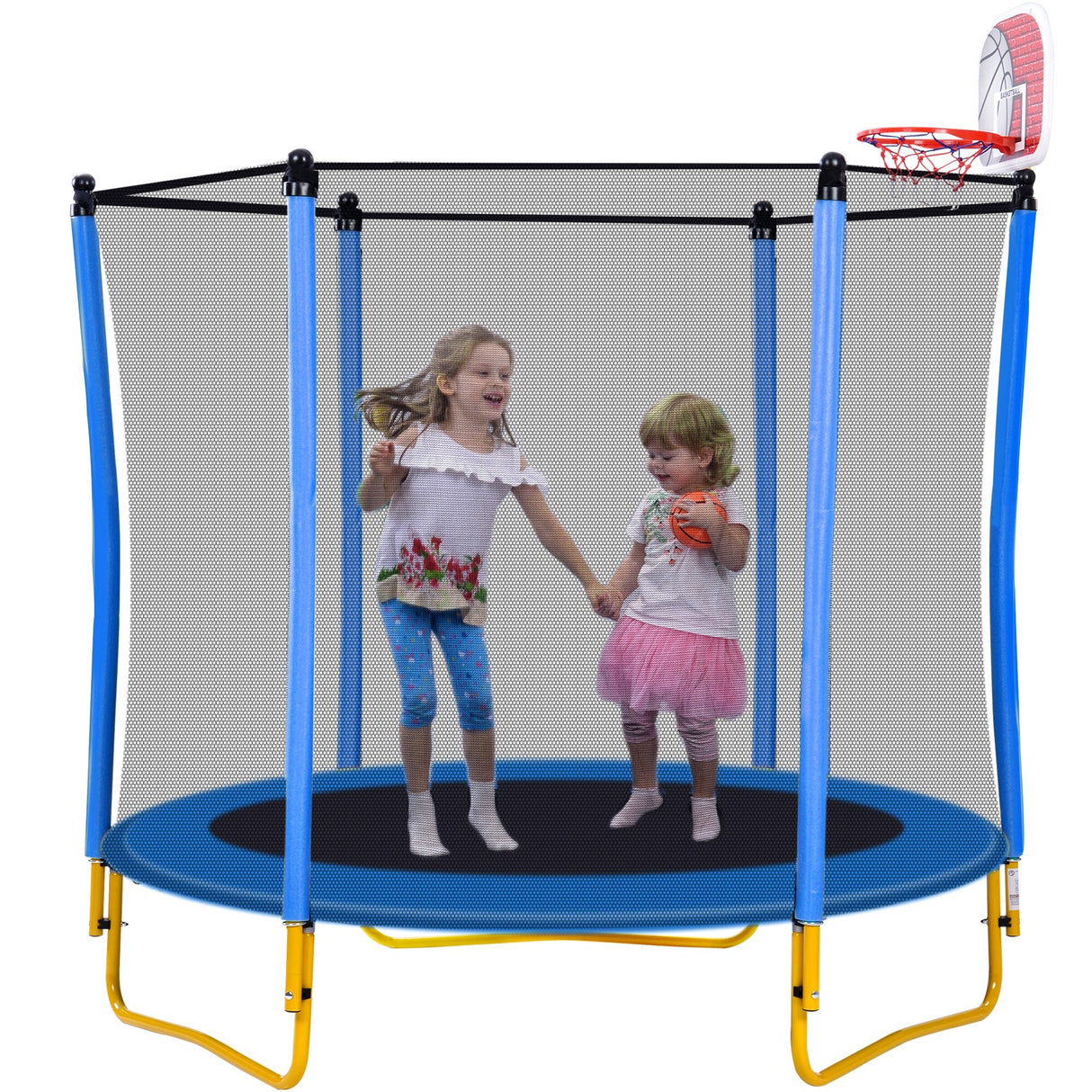 Robust 5.5FT Trampoline for Kids with Enclosure With Basketball