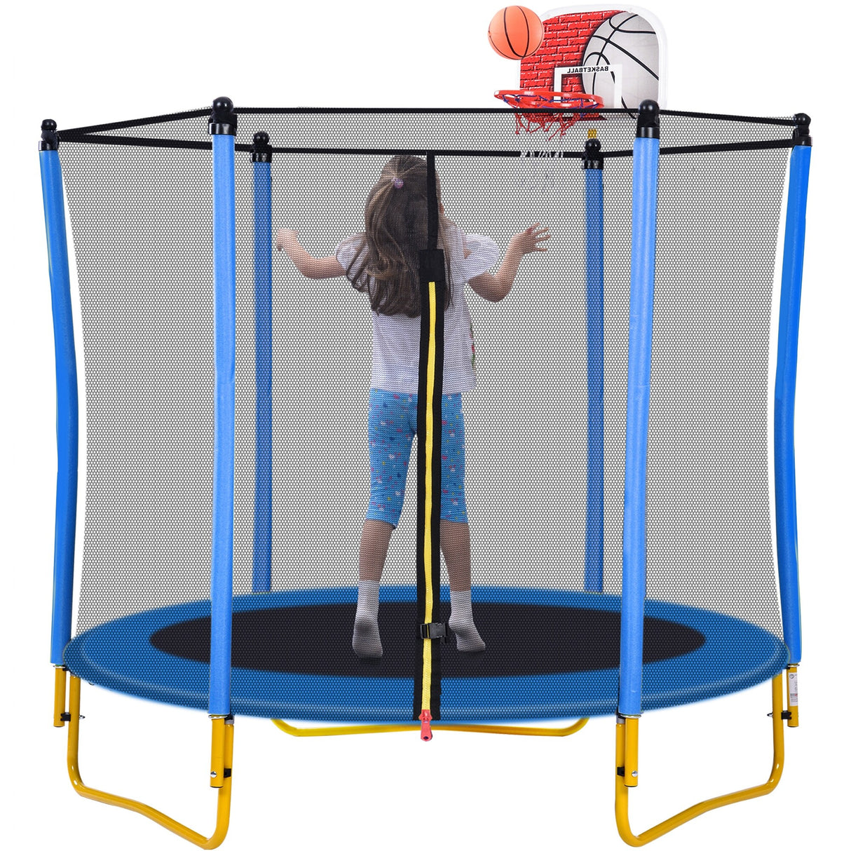 Robust 5.5FT Trampoline for Kids with Enclosure With Basketball