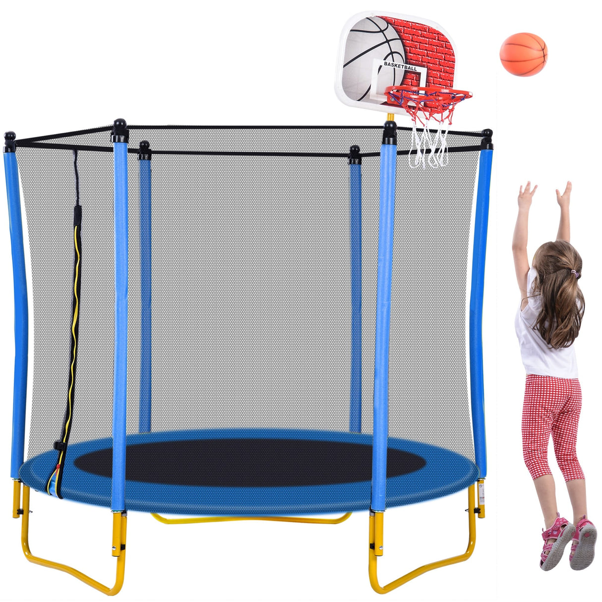 Robust 5.5FT Trampoline for Kids with Enclosure With Basketball