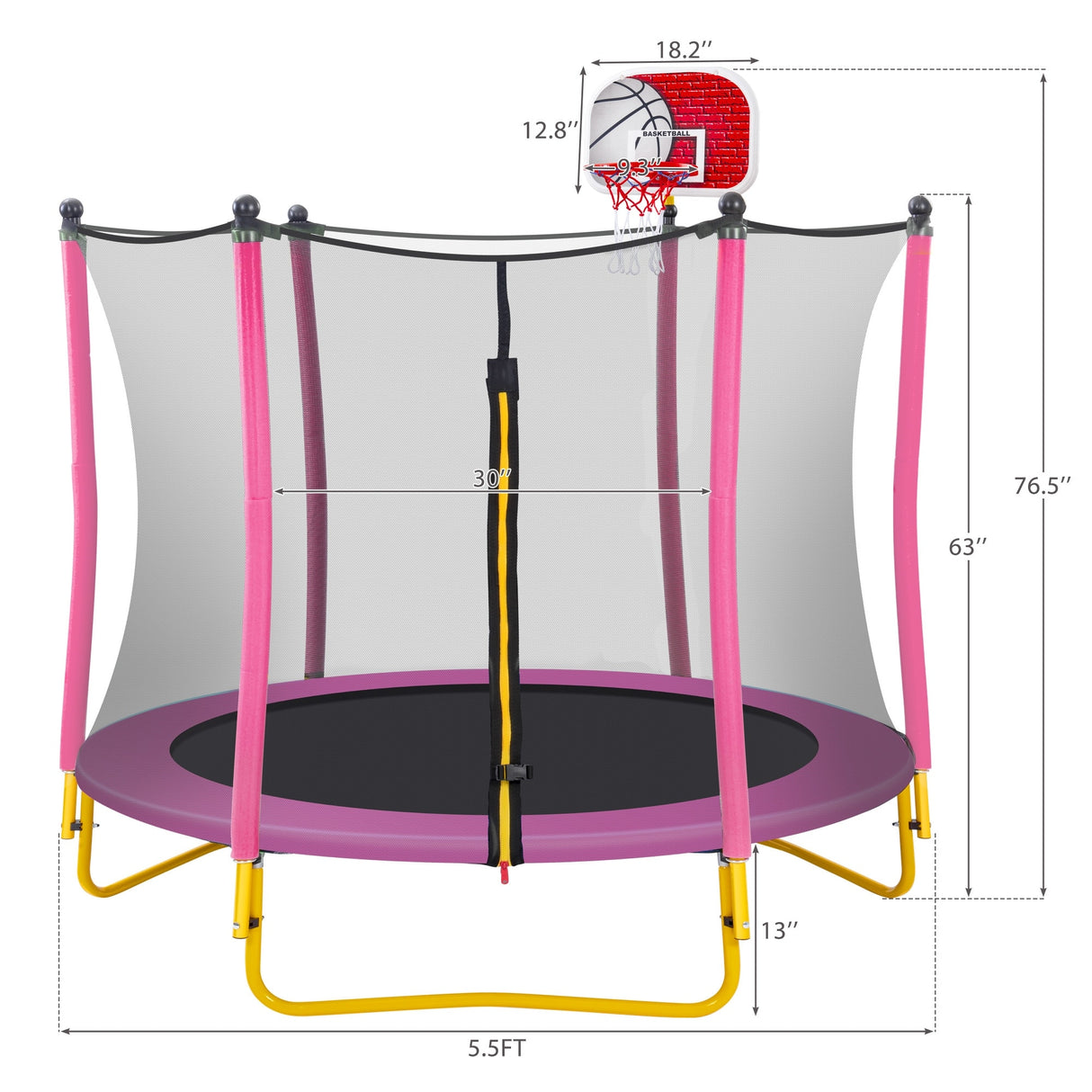 Robust 5.5FT Trampoline for Kids with Enclosure With Basketball