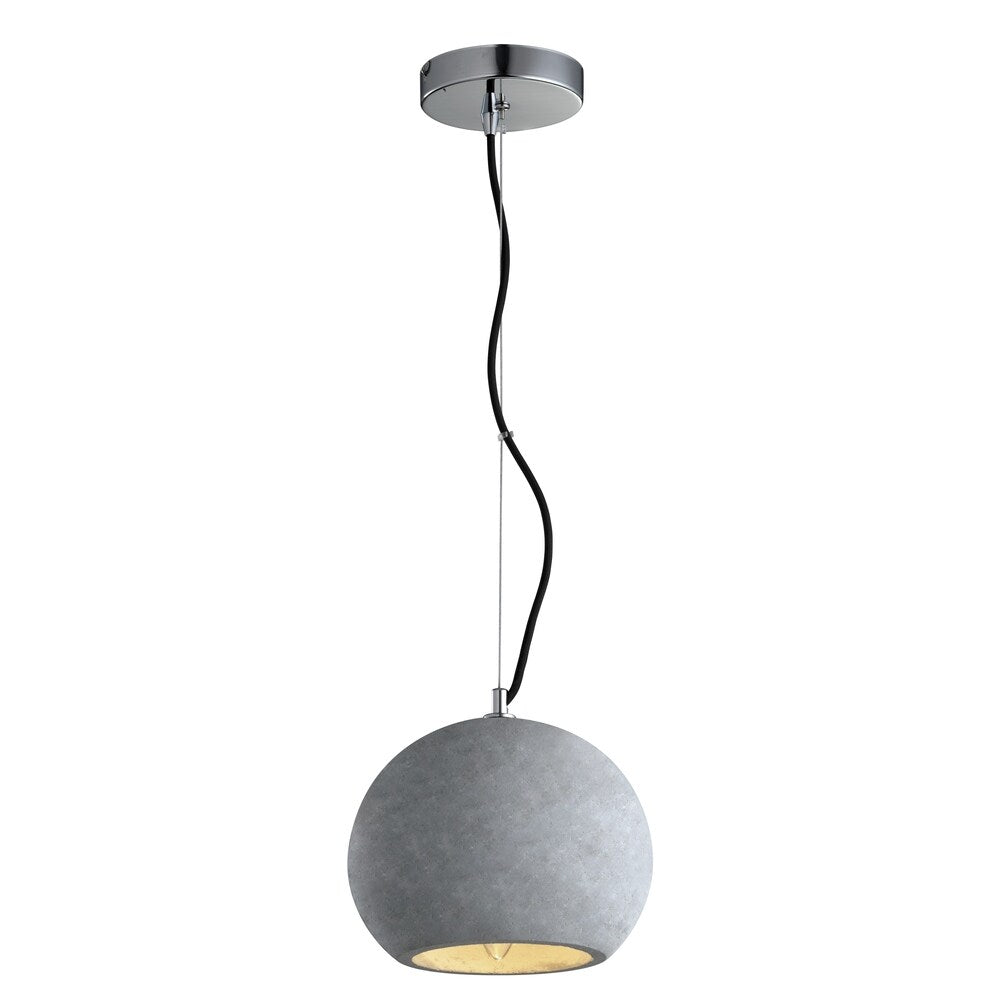 Robust Pendant Light with Sturdy Concrete Spherical Shaped Shade, Gray and Silver