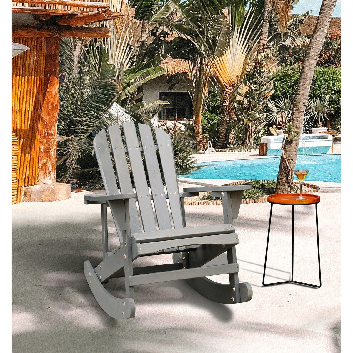 Rocking Chair Solid Wood Chairs Finish Outdoor Furniture for Patio, Backyard, Garden