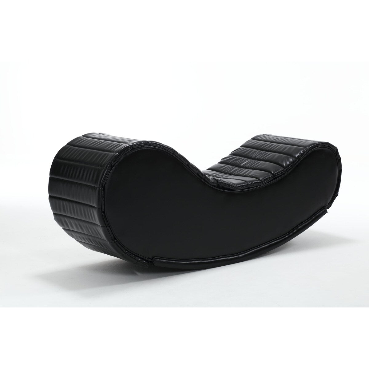 Rocking Chair, Upholstered Yoga Chaise Lounges, Faux Leather Curved Sofa Rocking Leisure Bench, Decompression Chair, Black