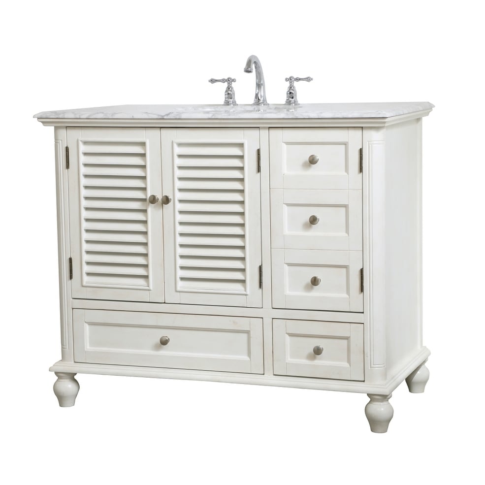 Rockland Coastal Bathroom Vanity Cabinet Set with Marble Top