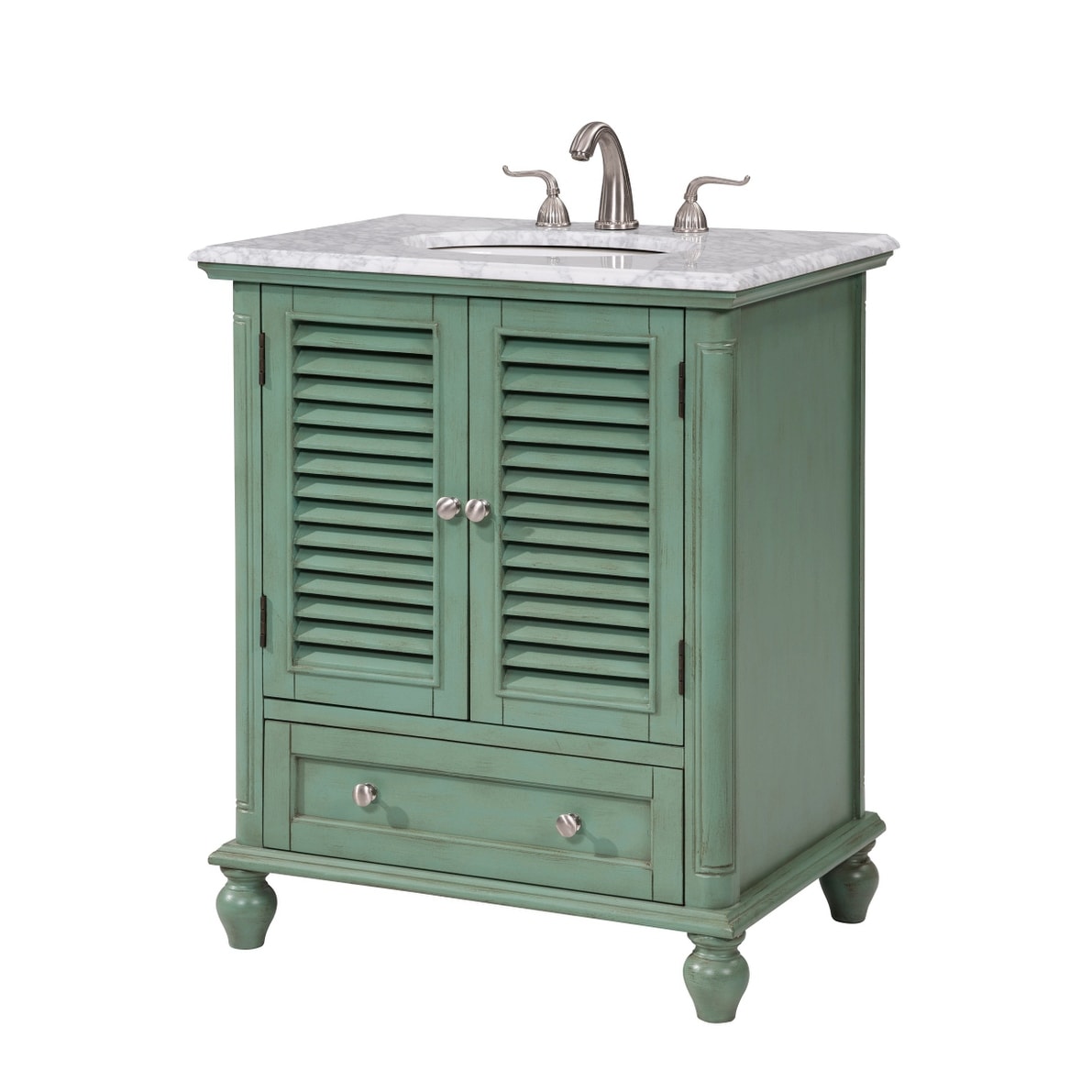 Rockland Coastal Bathroom Vanity Cabinet Set with Marble Top
