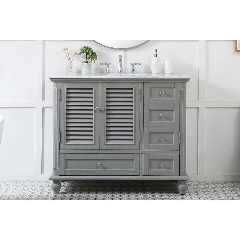 Rockland Coastal Bathroom Vanity Cabinet Set with Marble Top