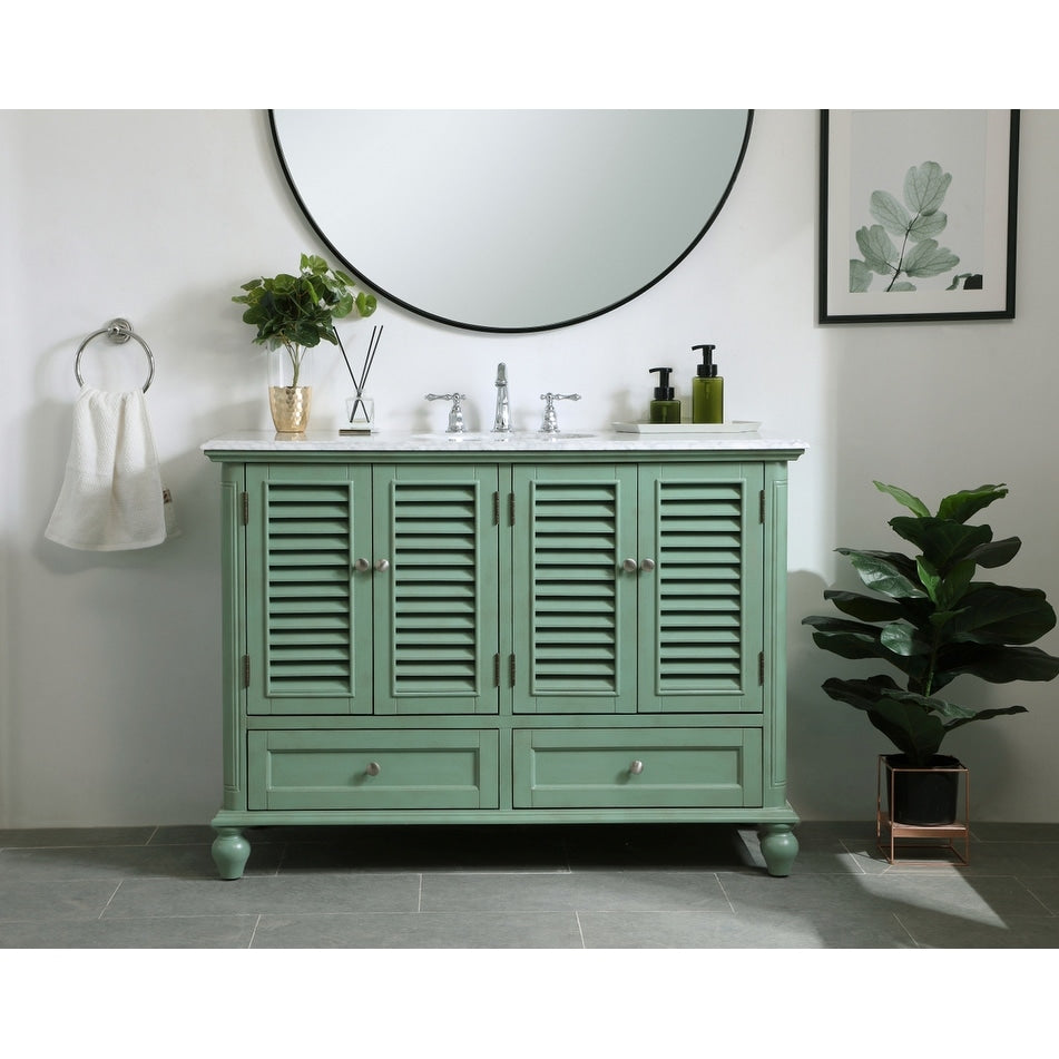 Rockland Coastal Bathroom Vanity Cabinet Set with Marble Top