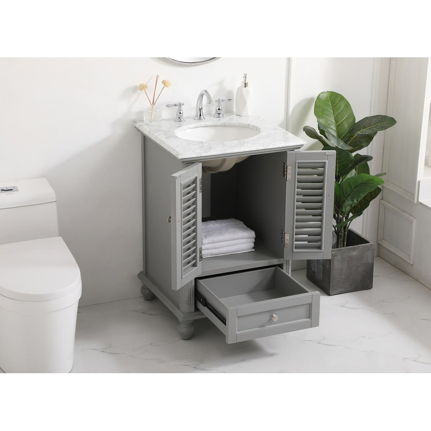 Rockland Coastal Bathroom Vanity Cabinet Set with Marble Top