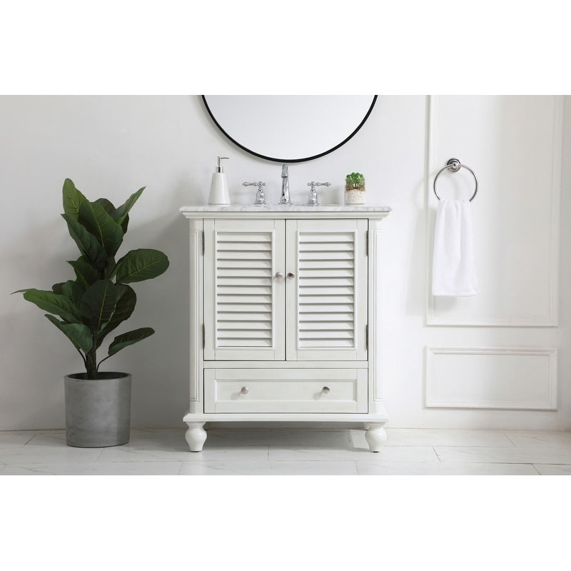 Rockland Coastal Bathroom Vanity Cabinet Set with Marble Top