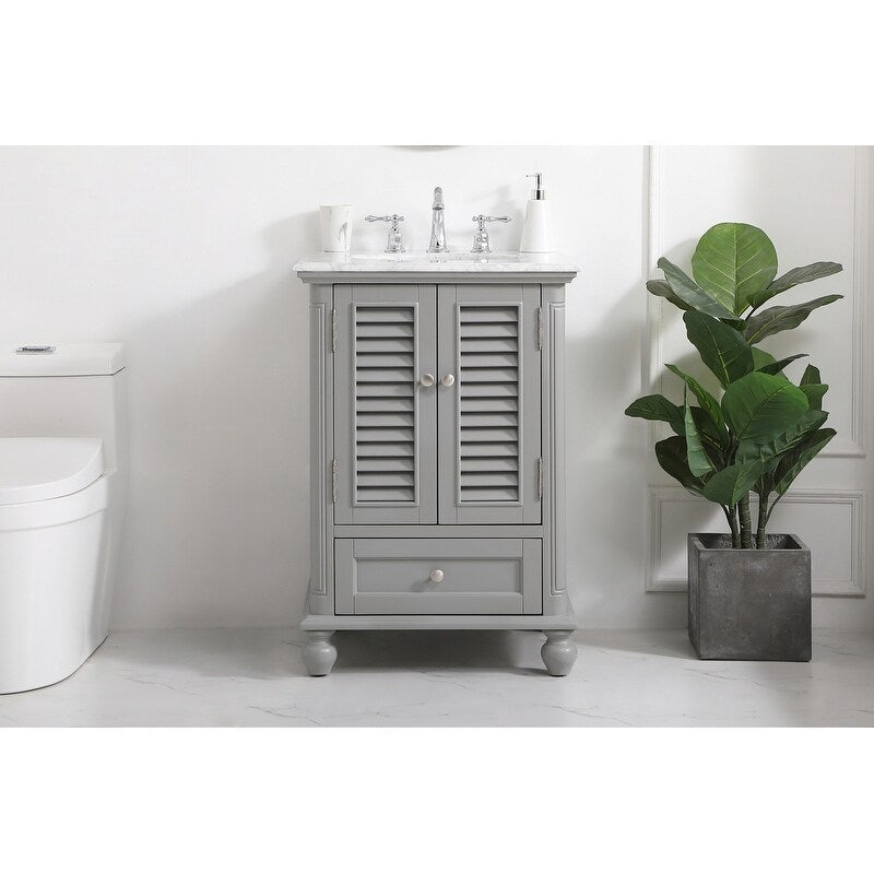 Rockland Coastal Bathroom Vanity Cabinet Set with Marble Top