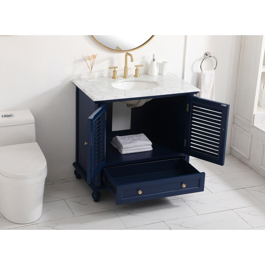 Rockland Coastal Bathroom Vanity Cabinet Set with Marble Top