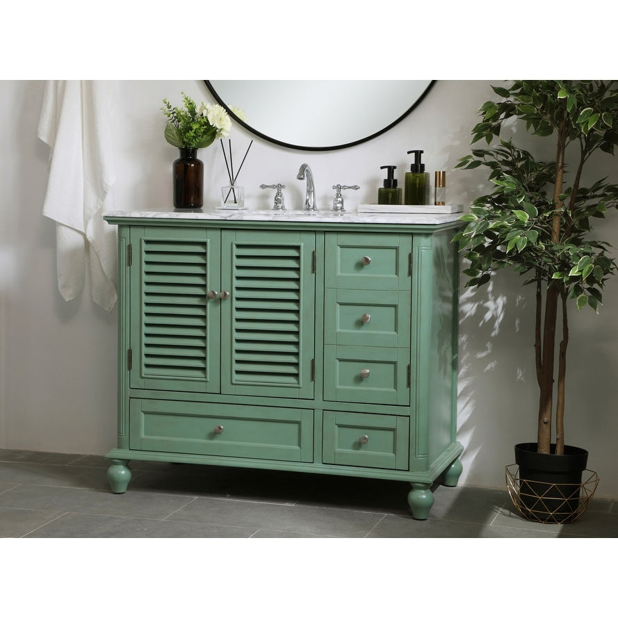 Rockland Coastal Bathroom Vanity Cabinet Set with Marble Top