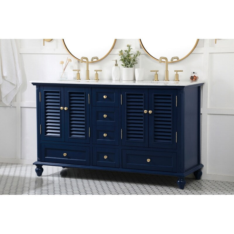 Rockland Coastal Bathroom Vanity Cabinet Set with Marble Top