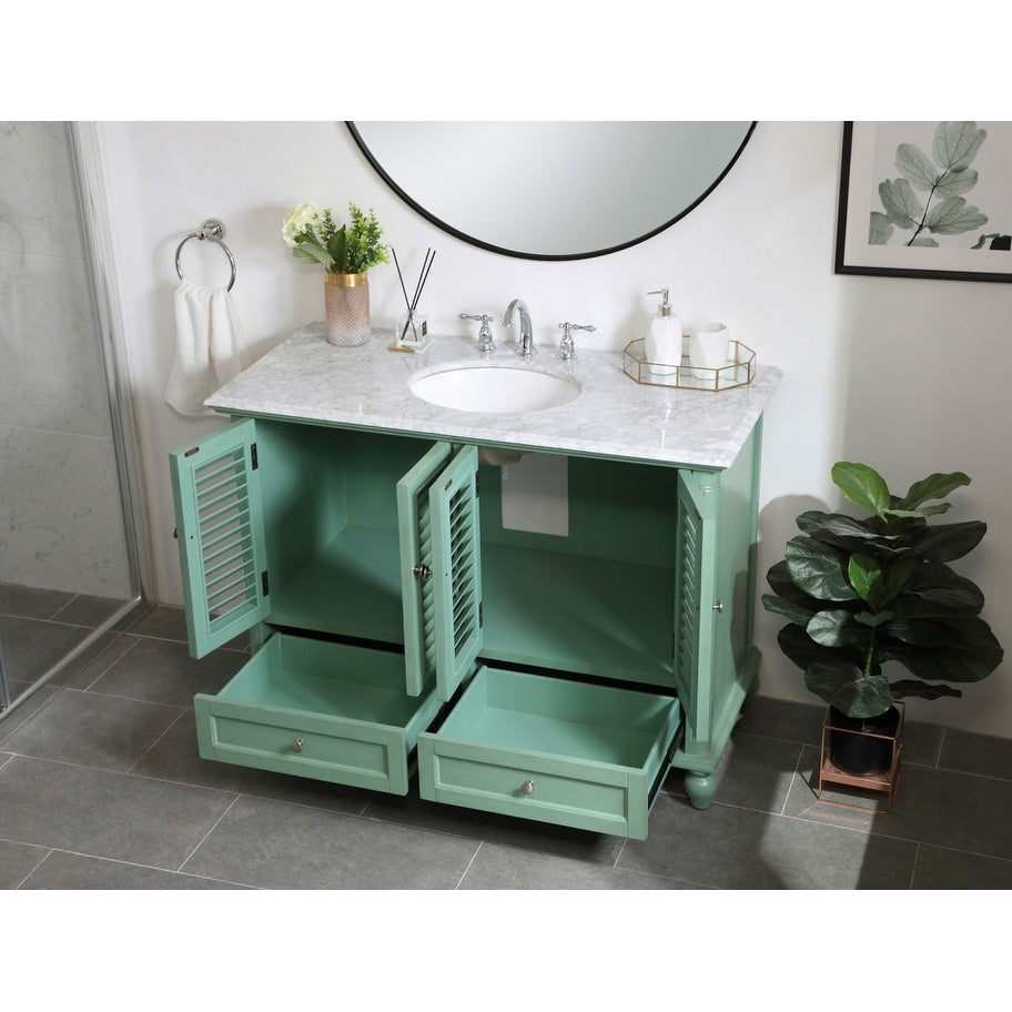 Rockland Coastal Bathroom Vanity Cabinet Set with Marble Top