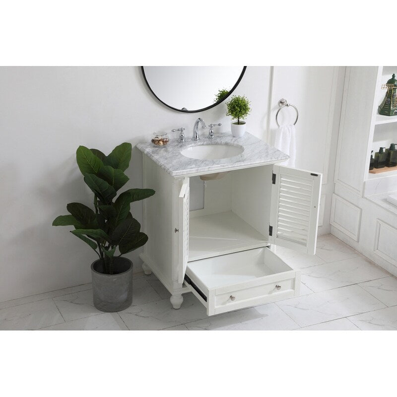 Rockland Coastal Bathroom Vanity Cabinet Set with Marble Top