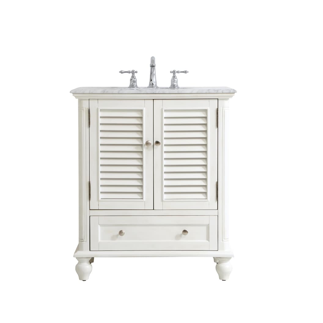 Rockland Coastal Bathroom Vanity Cabinet Set with Marble Top