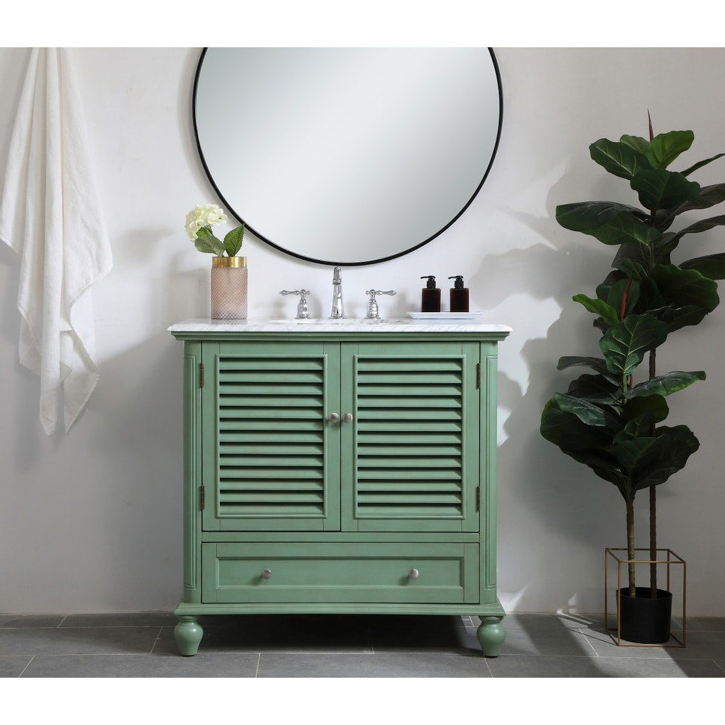 Rockland Coastal Bathroom Vanity Cabinet Set with Marble Top