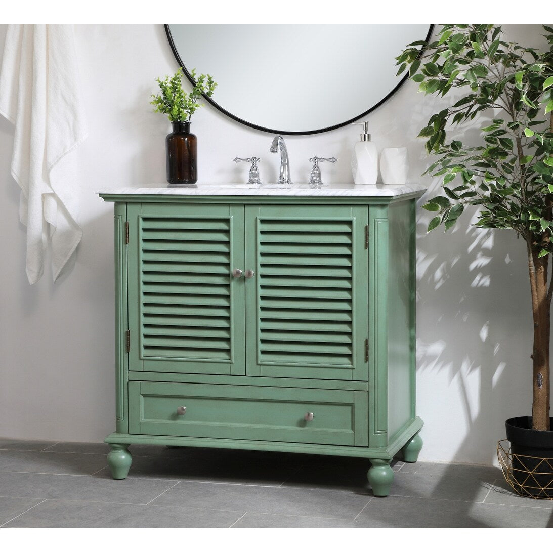 Rockland Coastal Bathroom Vanity Cabinet Set with Marble Top