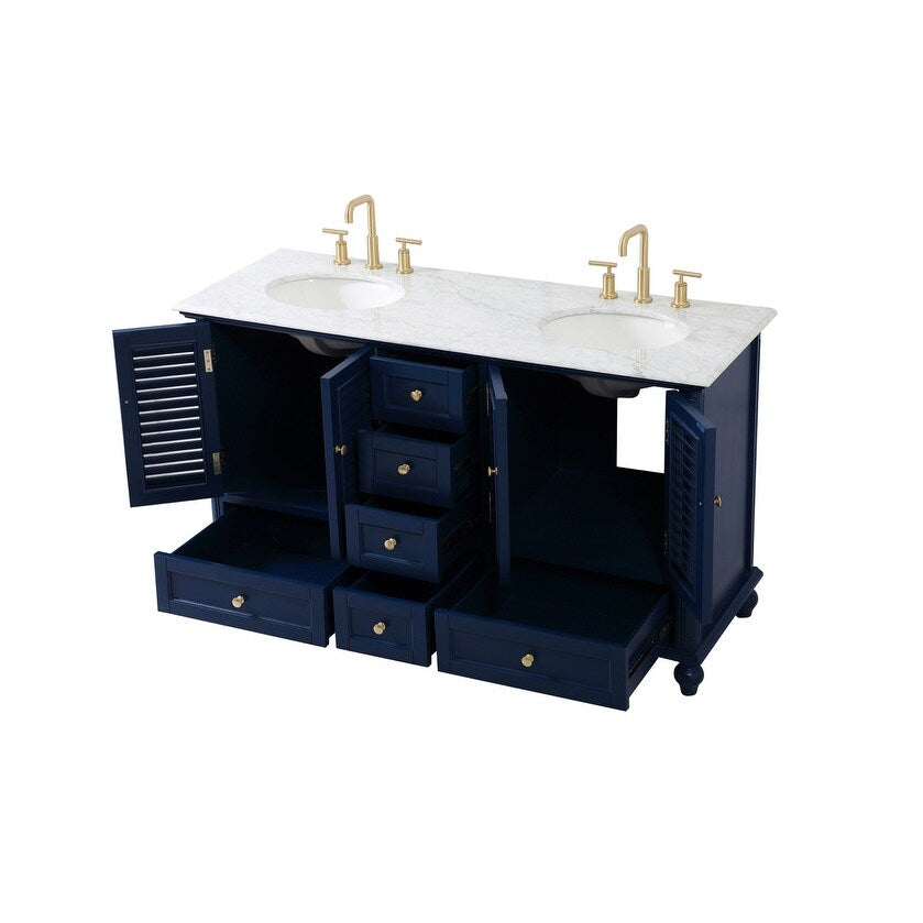Rockland Coastal Bathroom Vanity Cabinet Set with Marble Top