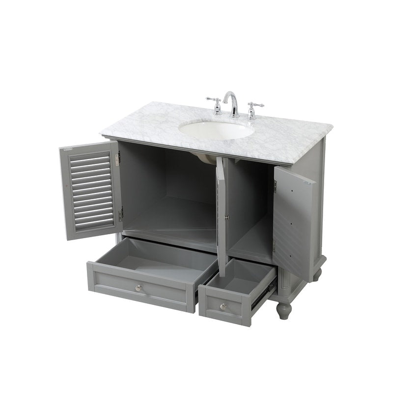 Rockland Coastal Bathroom Vanity Cabinet Set with Marble Top
