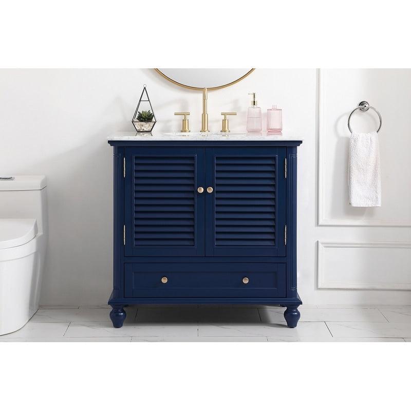 Rockland Coastal Bathroom Vanity Cabinet Set with Marble Top