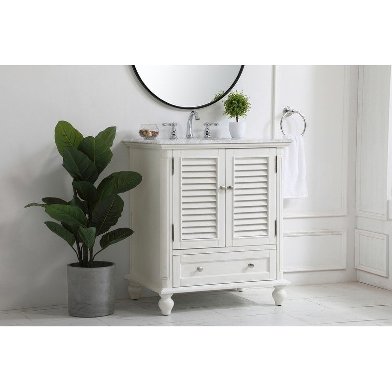 Rockland Coastal Bathroom Vanity Cabinet Set with Marble Top