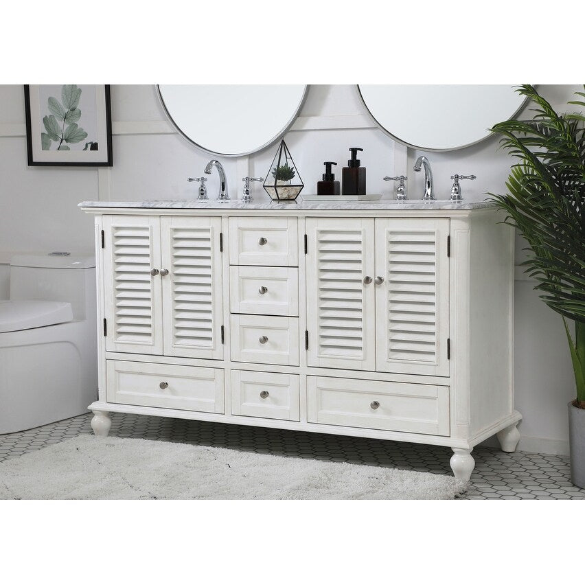 Rockland Coastal Bathroom Vanity Cabinet Set with Marble Top