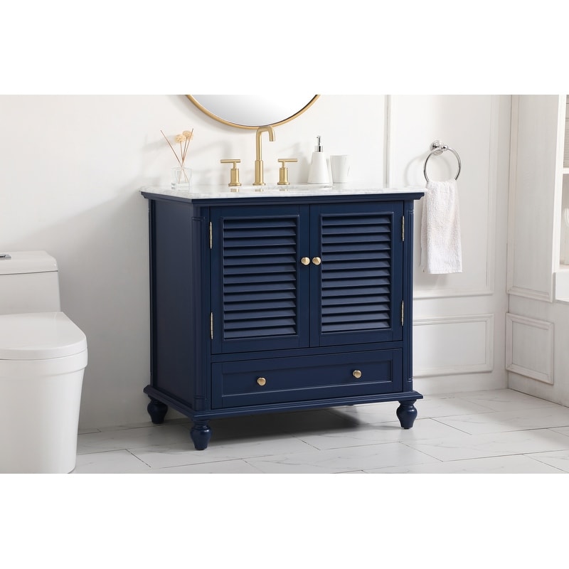 Rockland Coastal Bathroom Vanity Cabinet Set with Marble Top