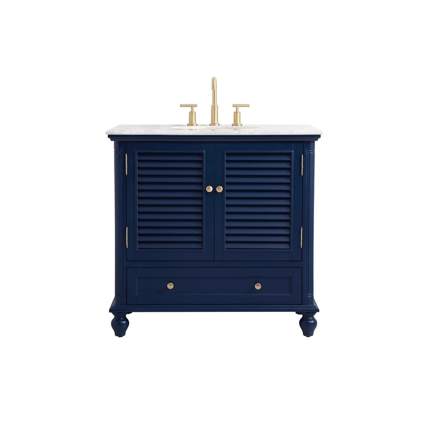 Rockland Coastal Bathroom Vanity Cabinet Set with Marble Top