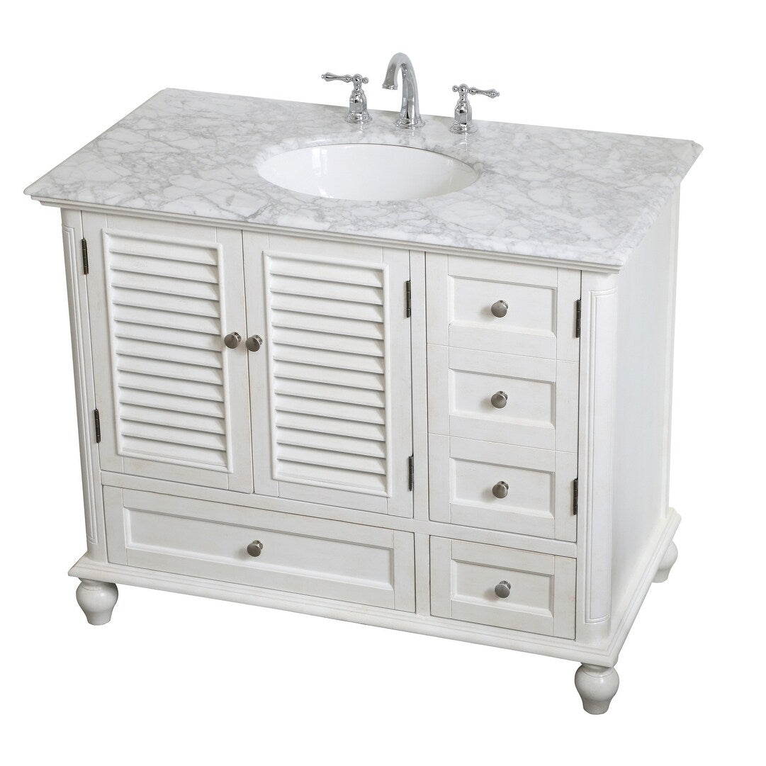 Rockland Coastal Bathroom Vanity Cabinet Set with Marble Top