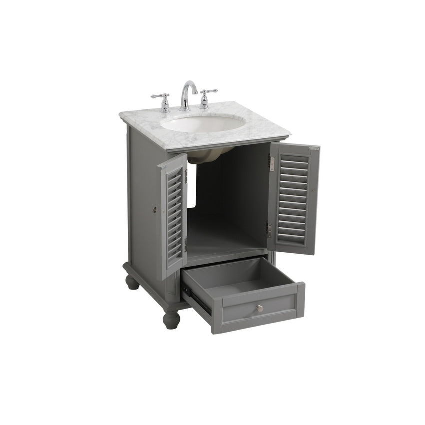 Rockland Coastal Bathroom Vanity Cabinet Set with Marble Top