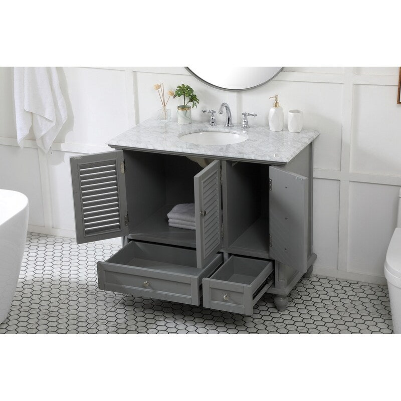 Rockland Coastal Bathroom Vanity Cabinet Set with Marble Top