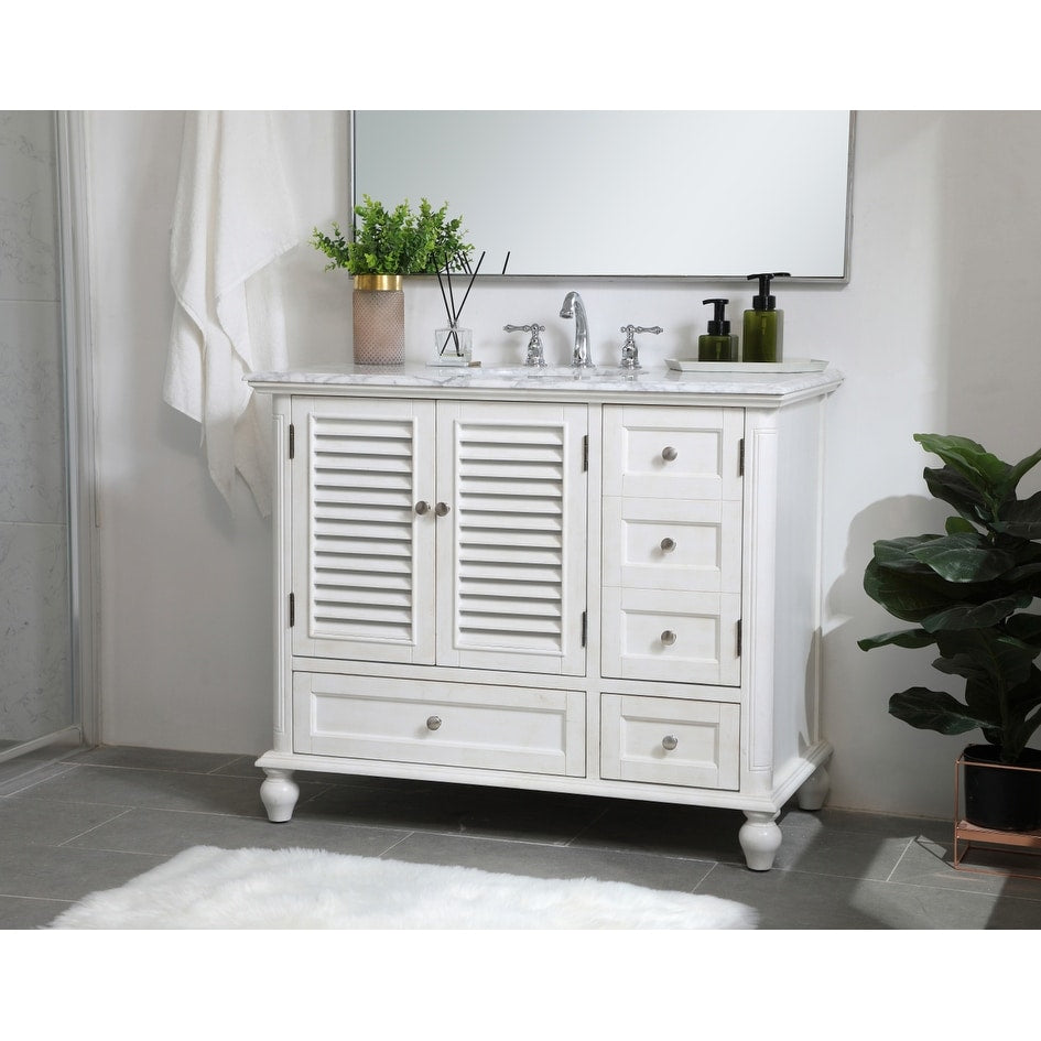 Rockland Coastal Bathroom Vanity Cabinet Set with Marble Top
