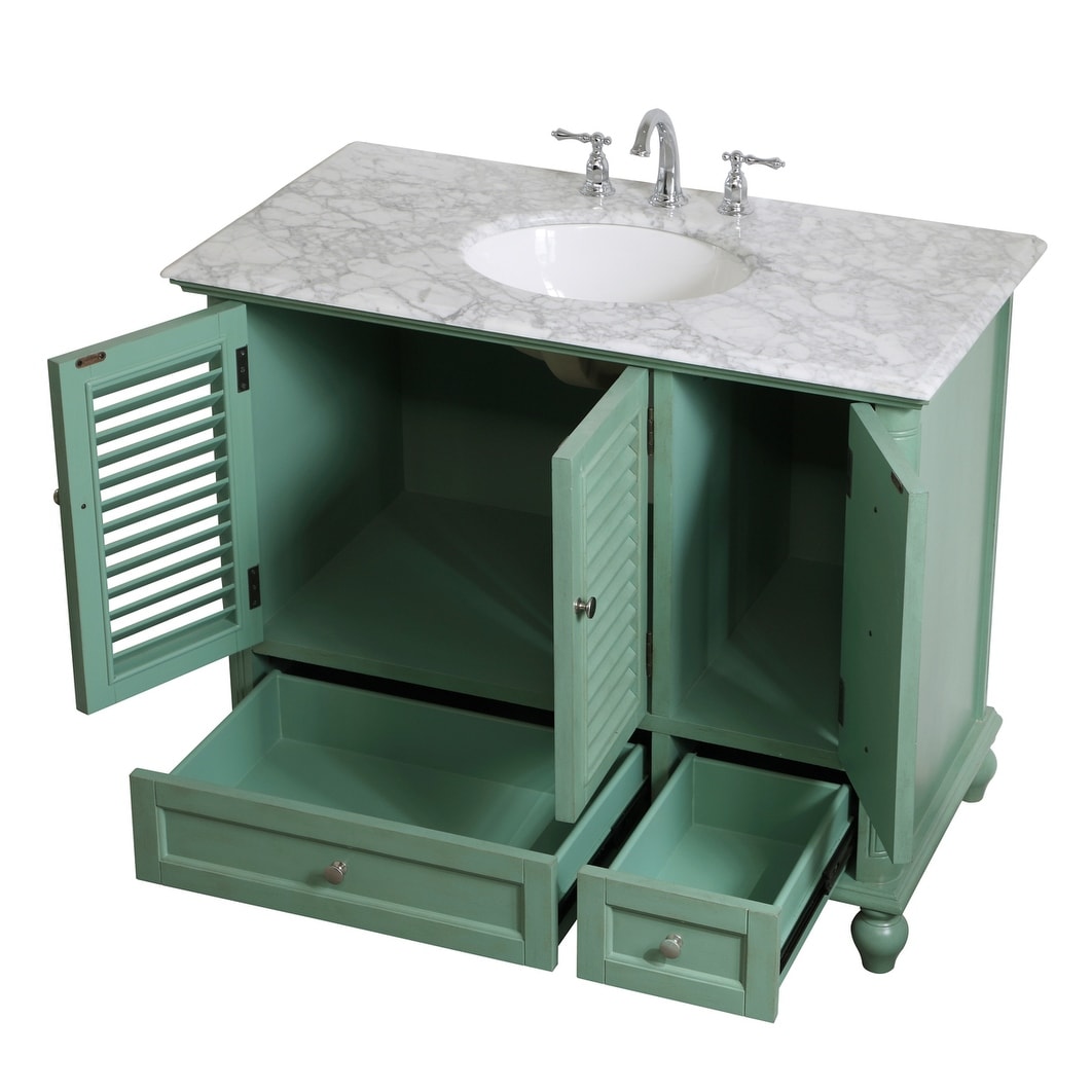 Rockland Coastal Bathroom Vanity Cabinet Set with Marble Top