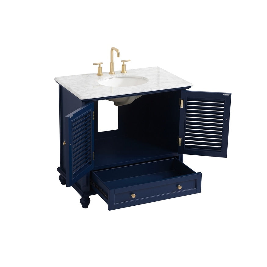 Rockland Coastal Bathroom Vanity Cabinet Set with Marble Top